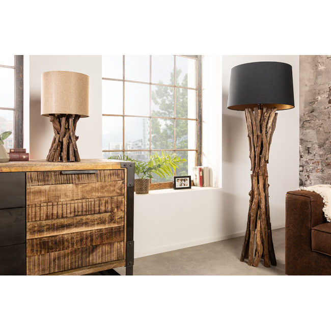 Stojaca lampa 41386 Harmony 150cm Čierna Drevo Teak